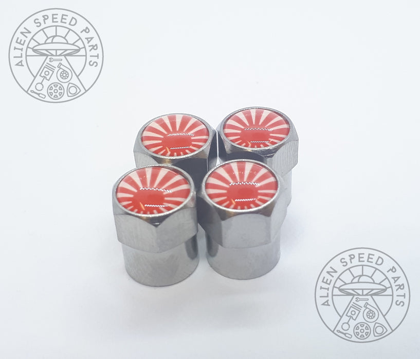 Japanese Rising Sun JDM Valve Cap Covers x4 (White & Red)