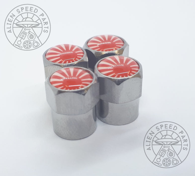 Japanese Rising Sun JDM Valve Cap Covers x4 (White & Red)