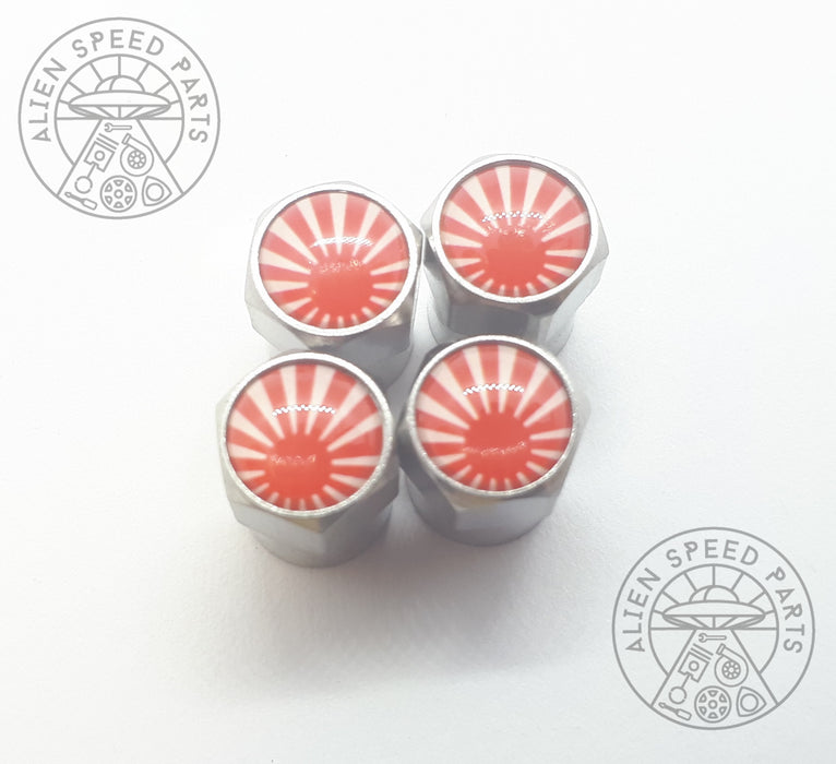 Japanese Rising Sun JDM Valve Cap Covers x4 (White & Red)