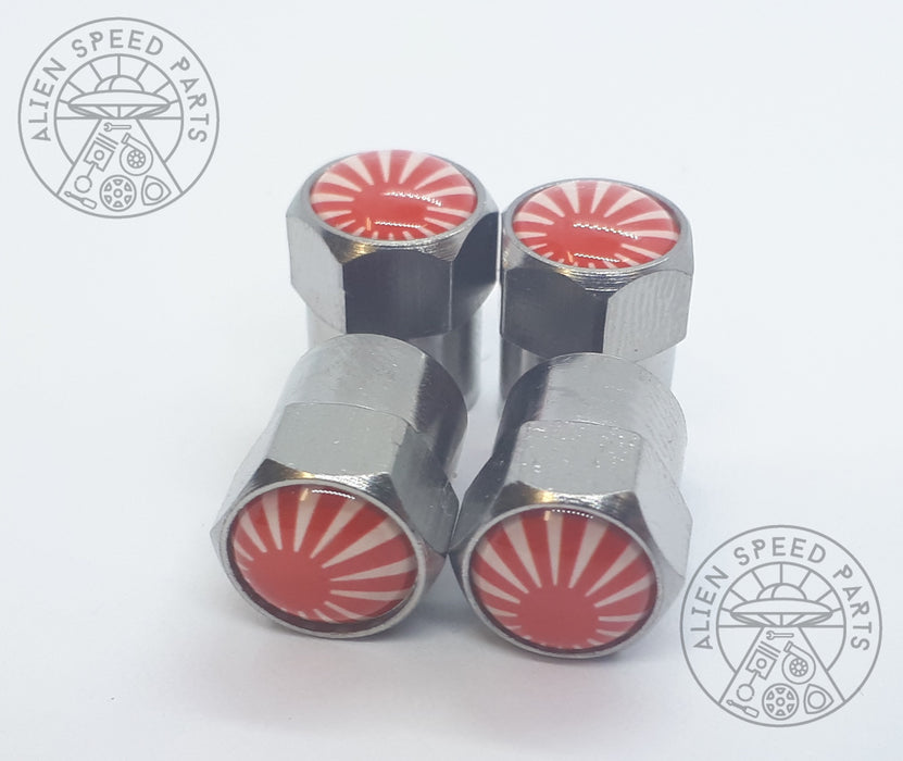 Japanese Rising Sun JDM Valve Cap Covers x4 (White & Red)