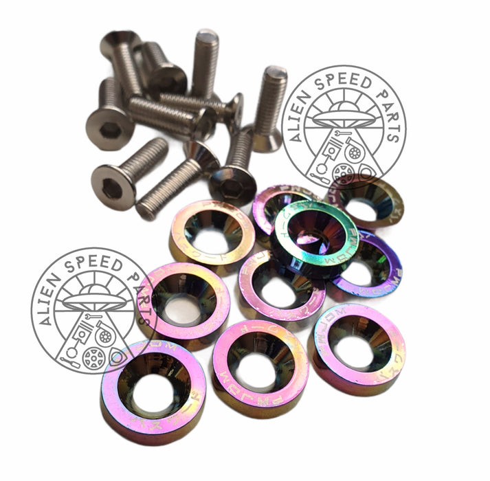 Anodized Fender Washers & Stainless Hex Bolts 10 Pack M6 Many Colours To Choose From