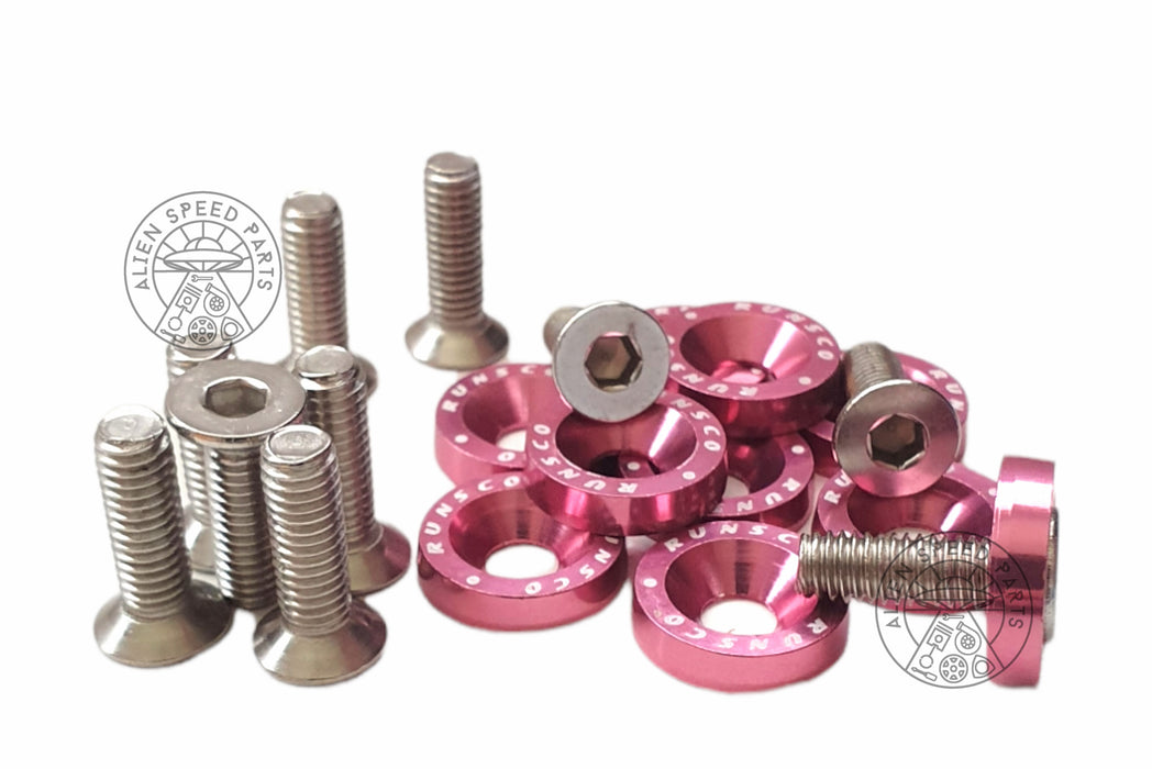 Anodized Fender Washers & Stainless Hex Bolts 10 Pack M6 Many Colours To Choose From