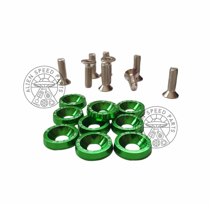 Anodized Fender Washers & Stainless Hex Bolts 10 Pack M6 Many Colours To Choose From