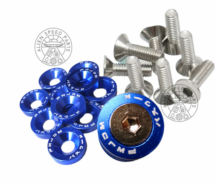 Anodized Fender Washers & Stainless Hex Bolts 10 Pack M6 Many Colours To Choose From